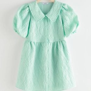 & OTHER STORIES Button Jacquard Puff Sleeve Mini Dress Mint {BB12}